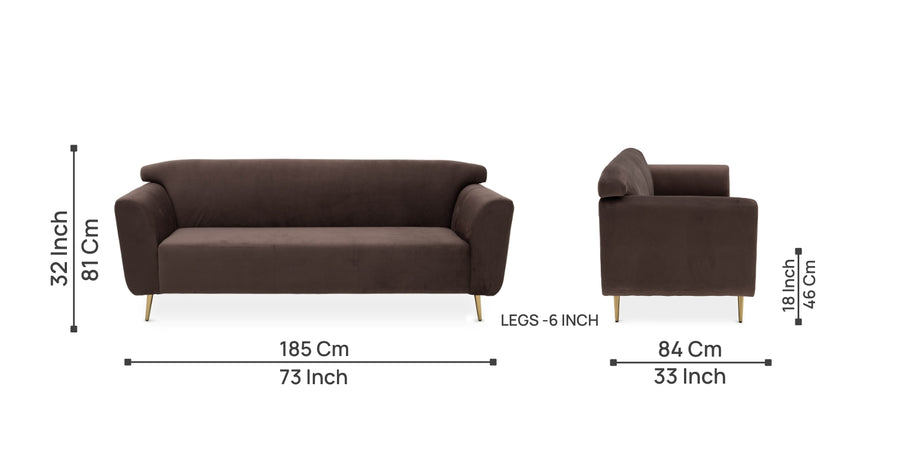 Happy Velvet 3 Seater Sofa In Mocha Brown Colour - Febonic Living