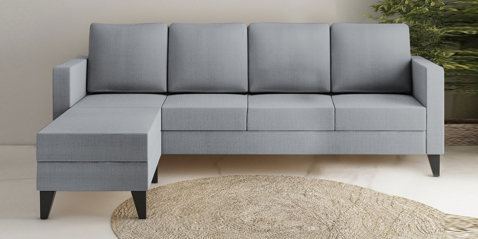 Nori Fabric RHS Sectional Sofa (3 + Lounger) In Coin Grey Colour