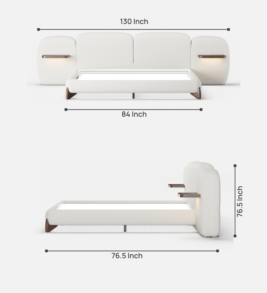 Waru Boucle Upholstered King Size Bed In Shell White Colour - Febonic Living