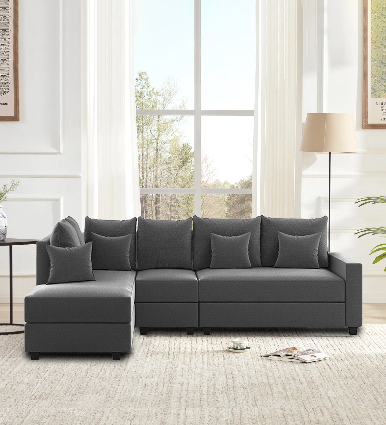 Ginny Fabric RHS Sectional Sofa (3+Lounger) Charcoal Grey Colour