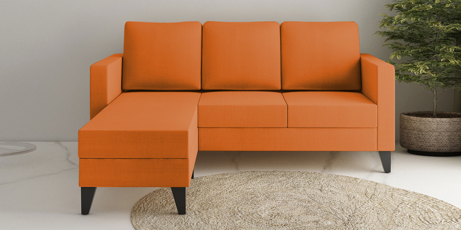 Nori Fabric RHS Sectional Sofa (2 + Lounger) In Dark Orange Colour