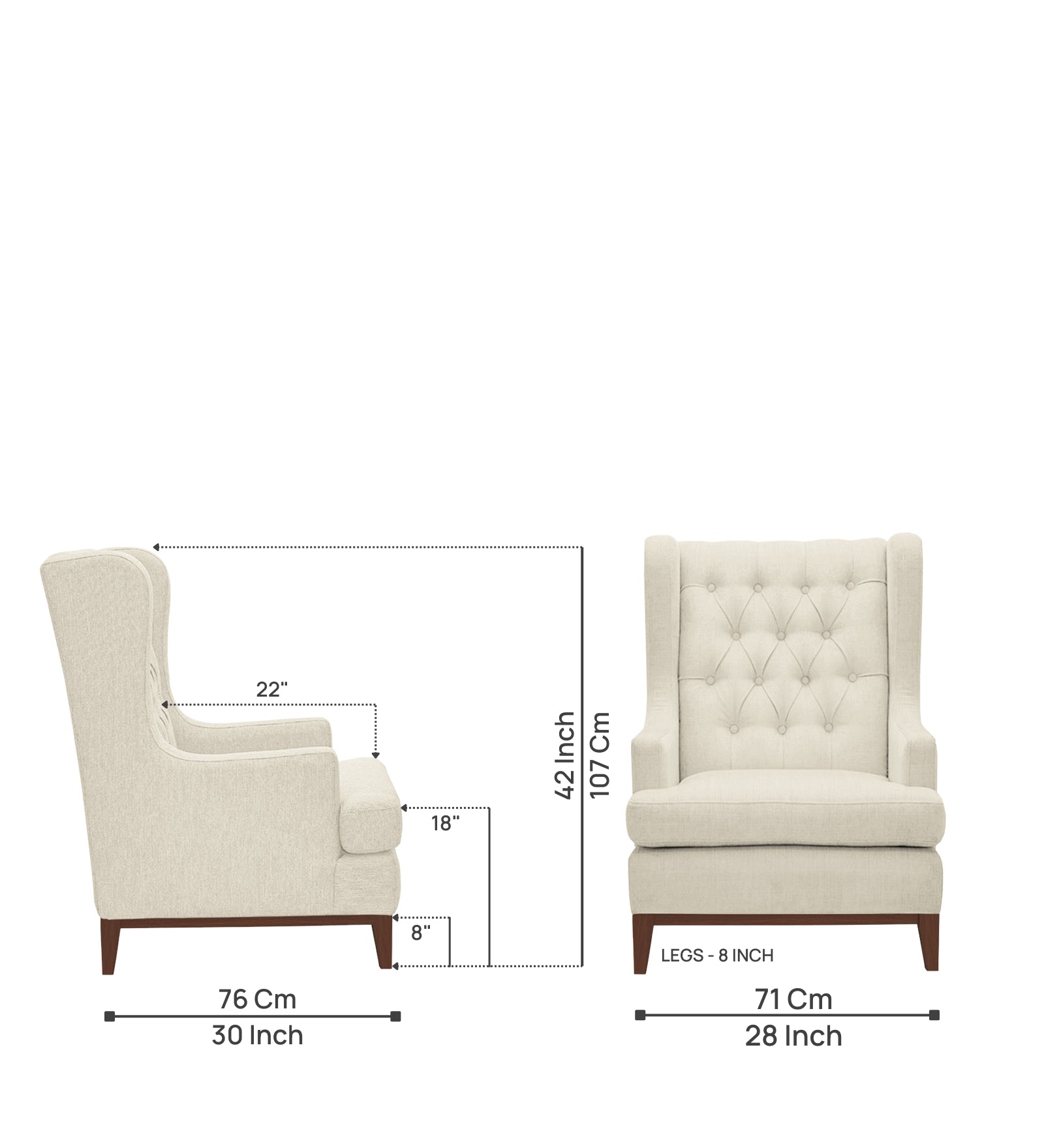 Panas Fabric 1 Seater Wing Chair in Ivory Cream Colour