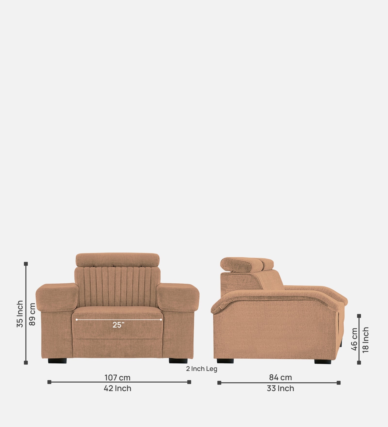 Draco Fabric 1 Seater Sofa In  Cosmic Beige Colour - Febonic Living