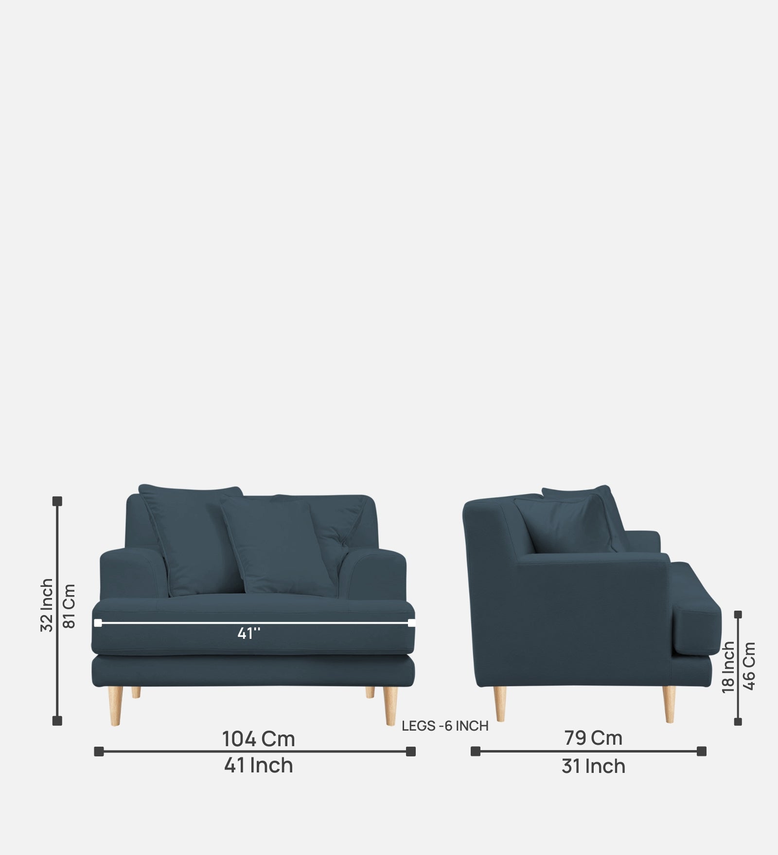 Woody Fabric 1 Seater Sofa in Cobalt Blue Colour