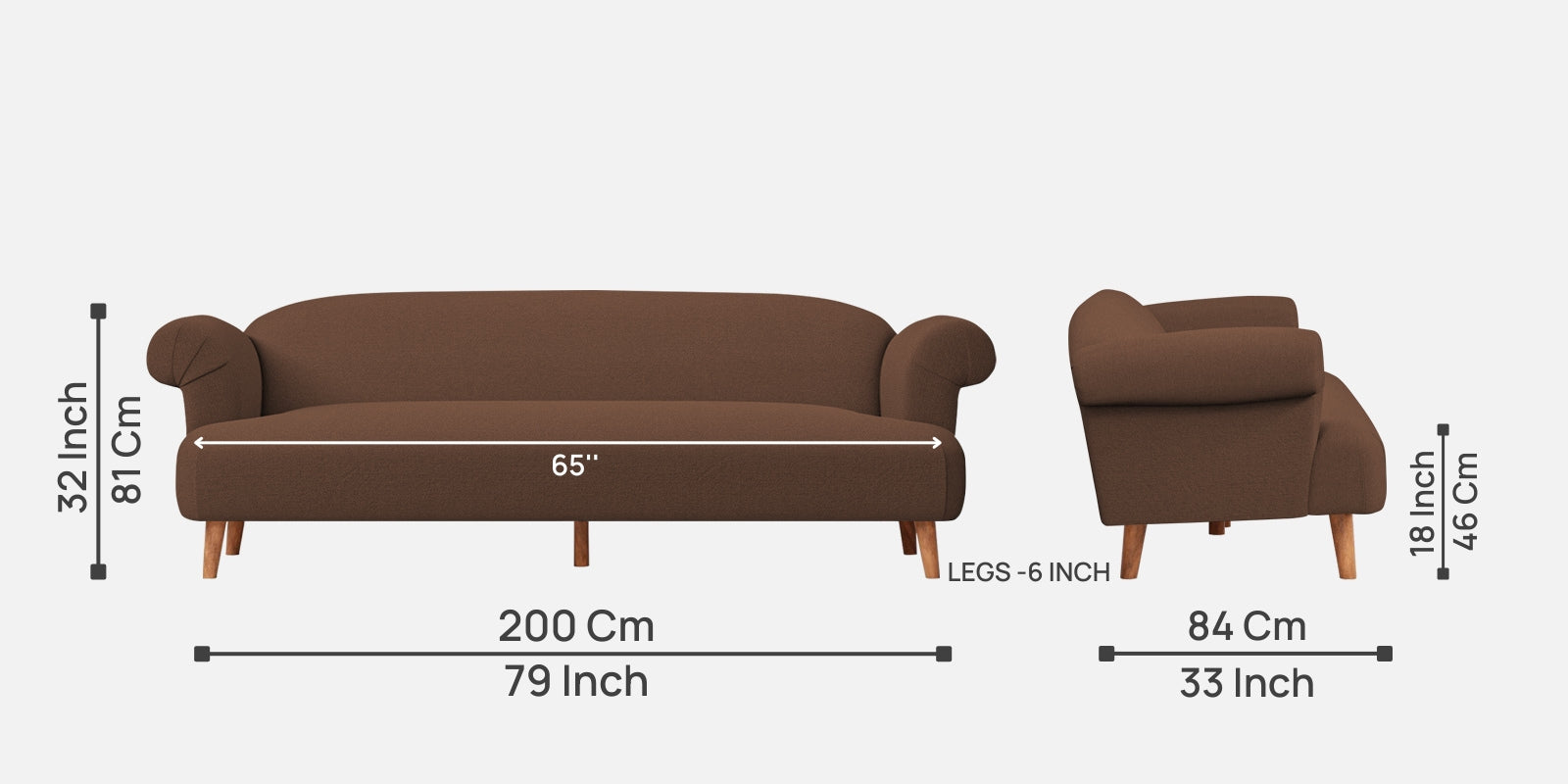 Barber Fabric 3 Seater Sofa in Ash Brown Colour