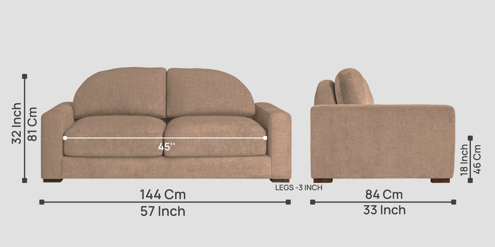 Dara Fabric 2 Seater Sofa In Cookie Beige Colour