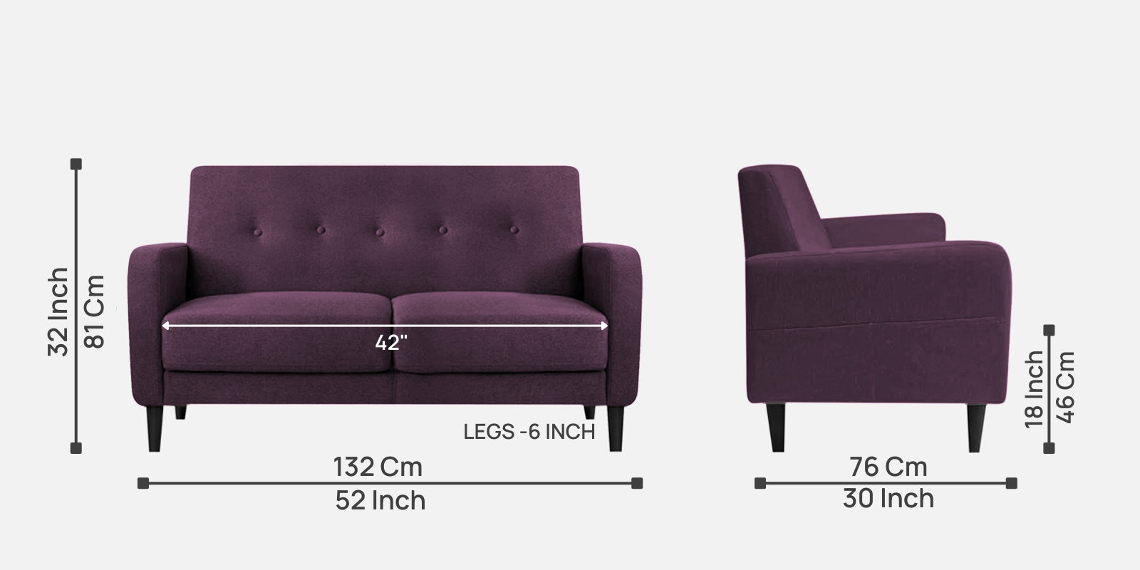 Marq Fabric 2 Seater Sofa in Greek Purple Colour