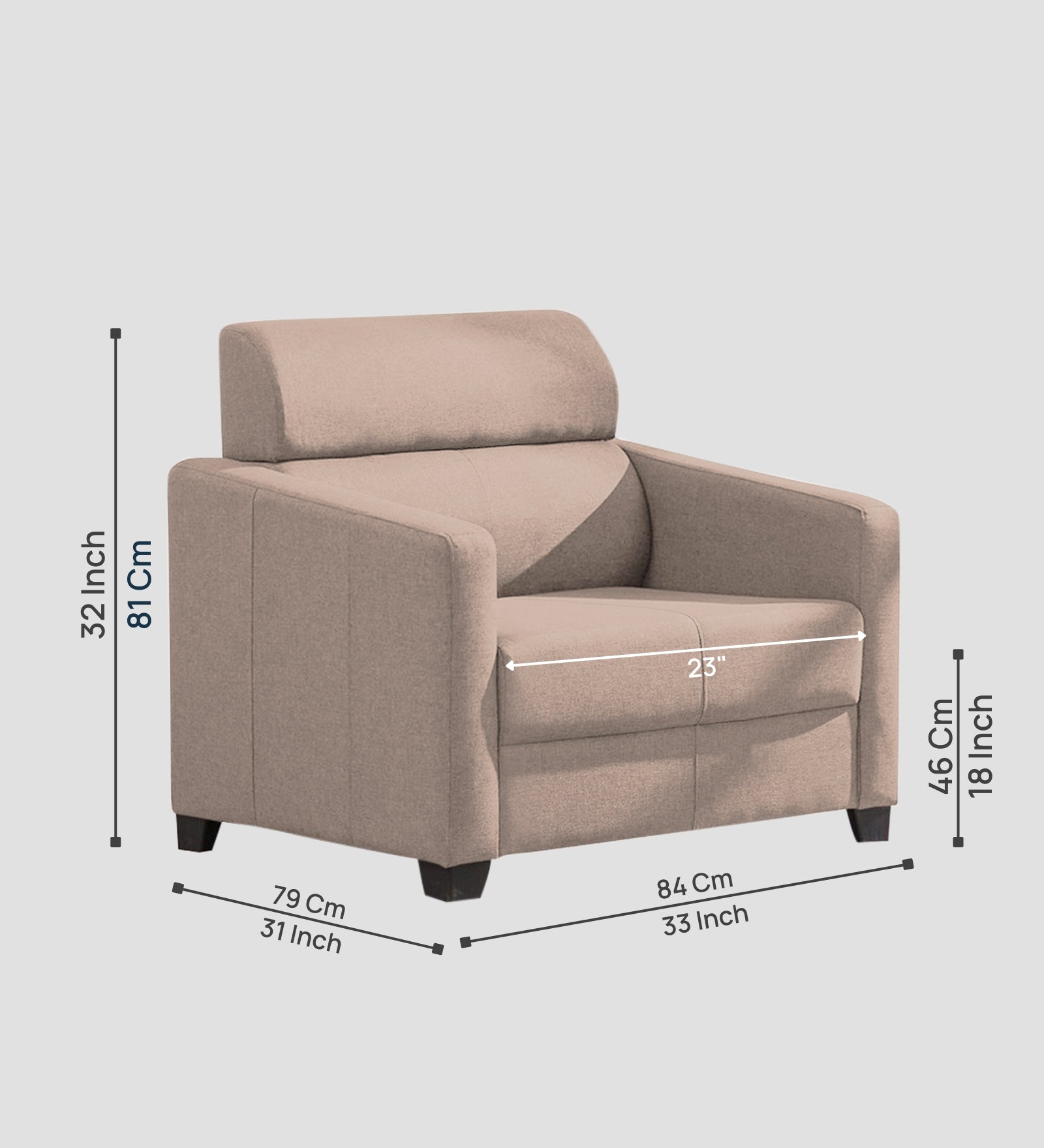 Devo Fabric 1 Seater Sofa In  Kadhi Beige Colour