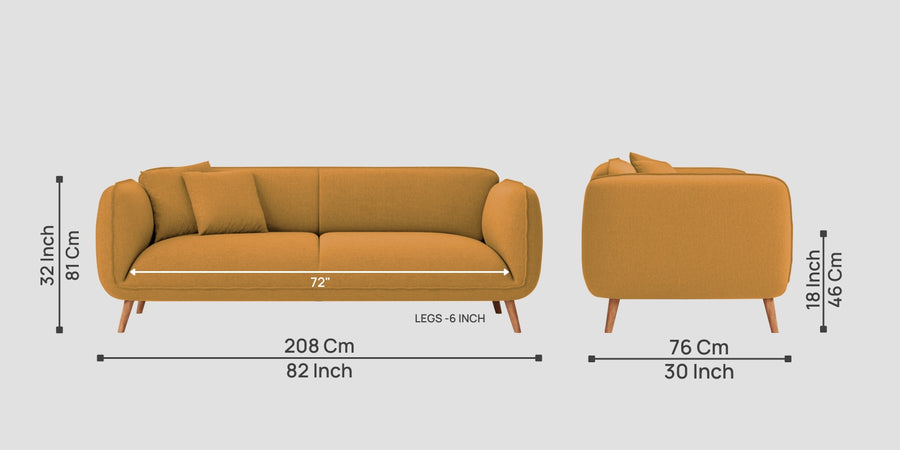 Zia Fabric 3 Seater Sofa In Corn Yellow Colour - Febonic Living