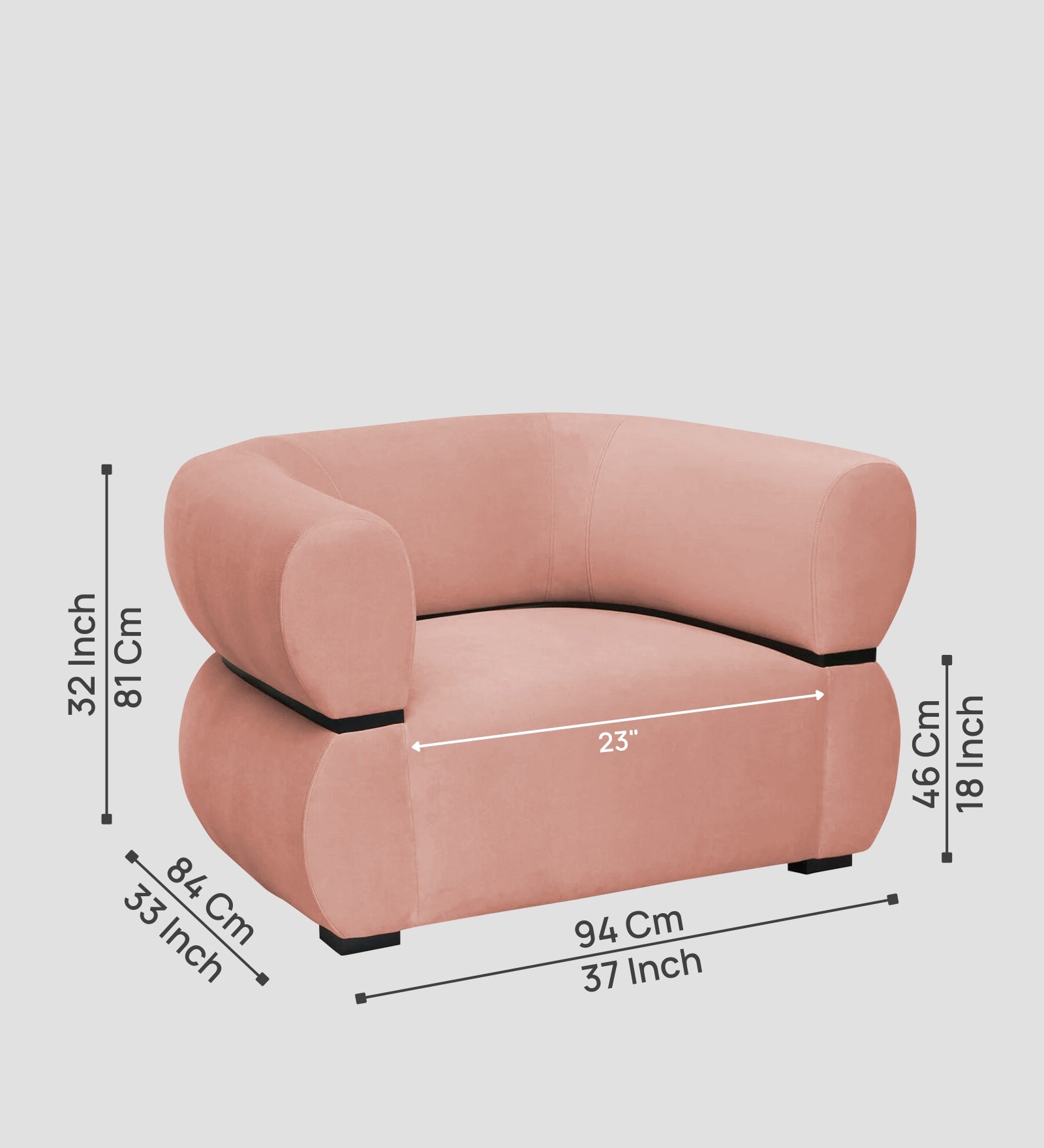 Kula Velvet 1 Seater Sofa In Blush Pink Colour