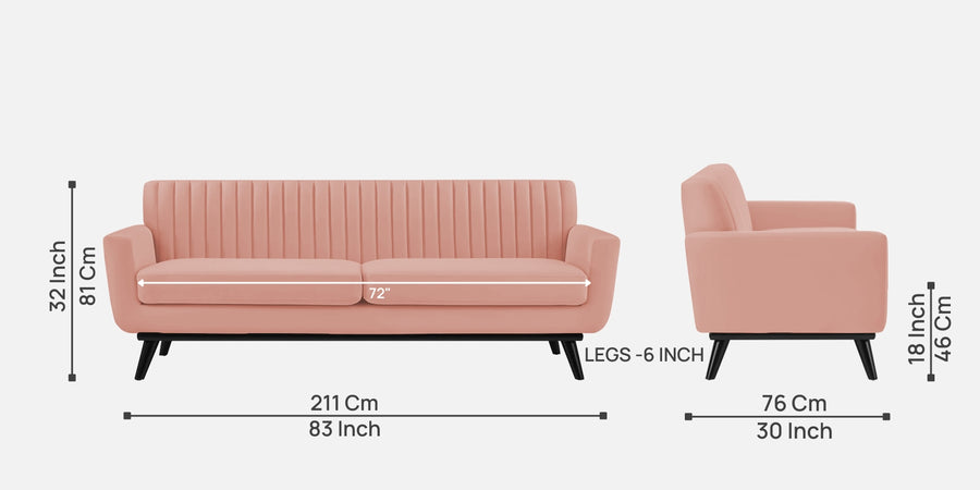 Tucker Velvet 3 Seater Sofa In Blush Pink Colour - Febonic Living