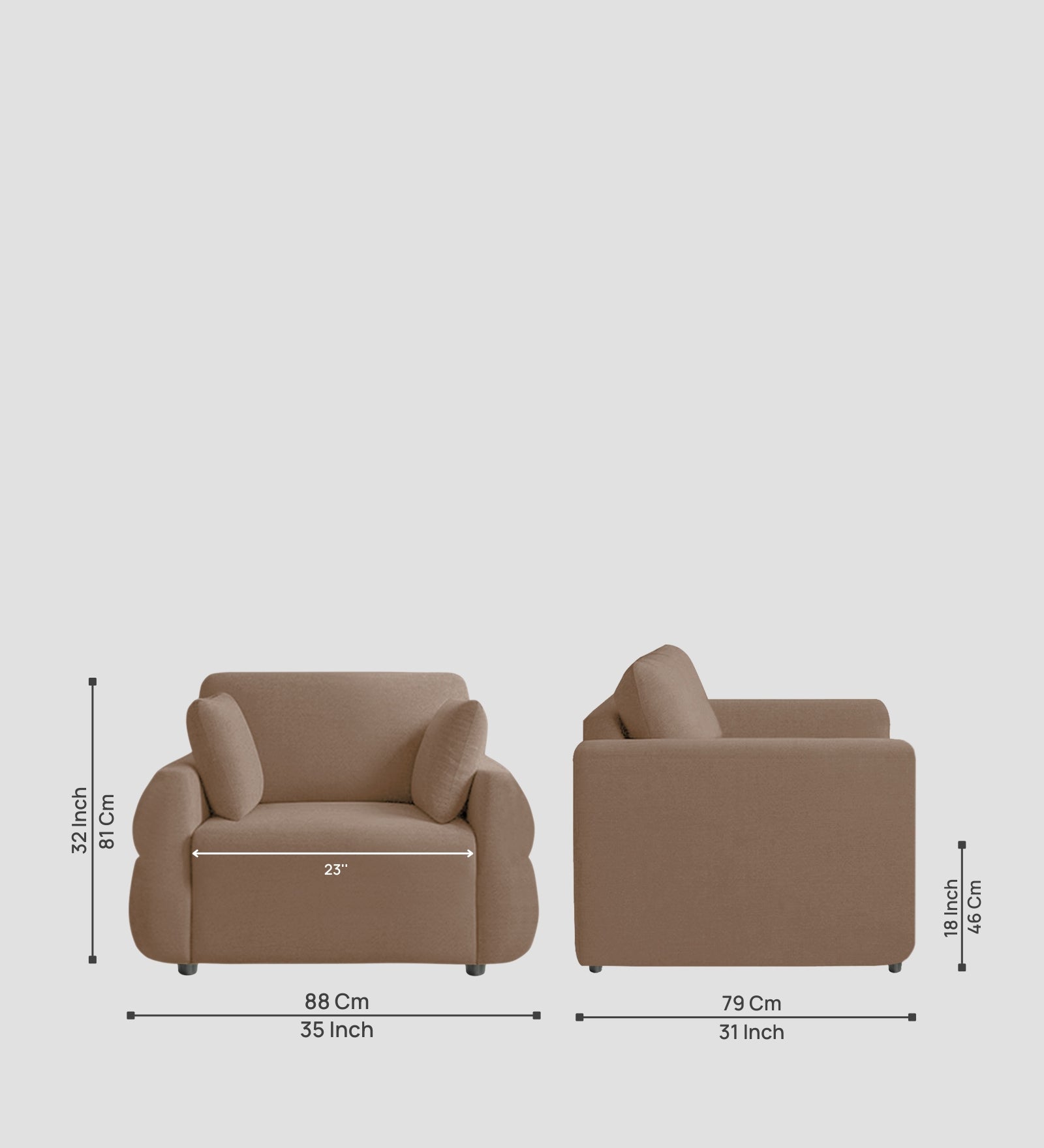 Jack Fabric 1 Seater Sofa In  Cookie Beige Colour - Febonic Living