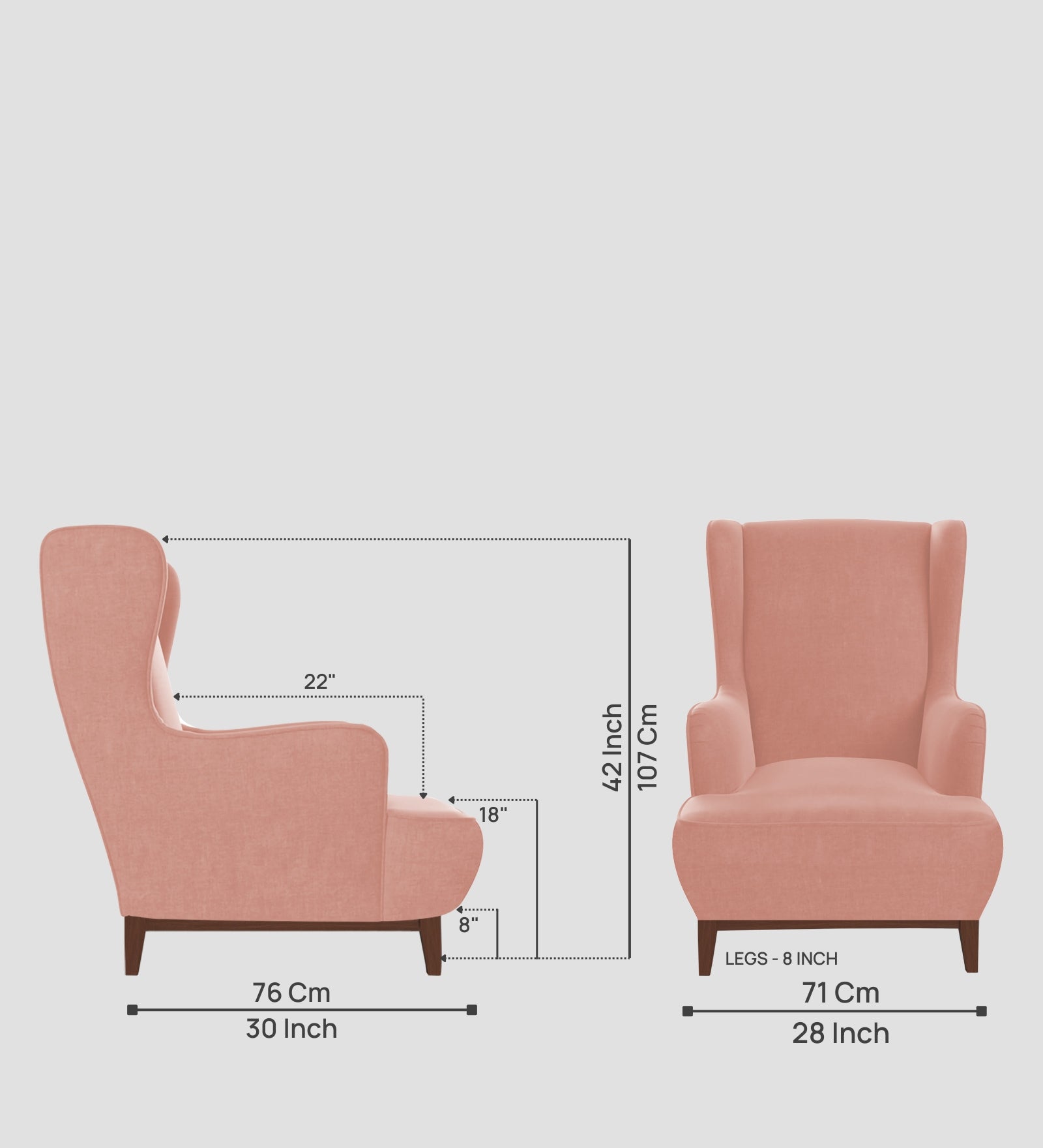 Suri Velvet 1 Seater Wing Chair in Blush Pink Colour