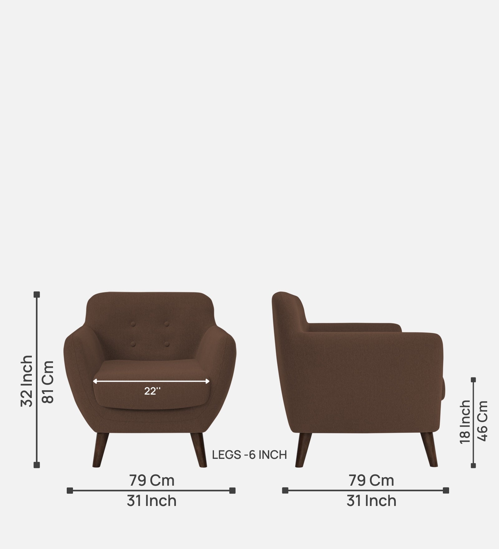 Goofy Fabric 1 Seater Sofa in Ash Brown Colour