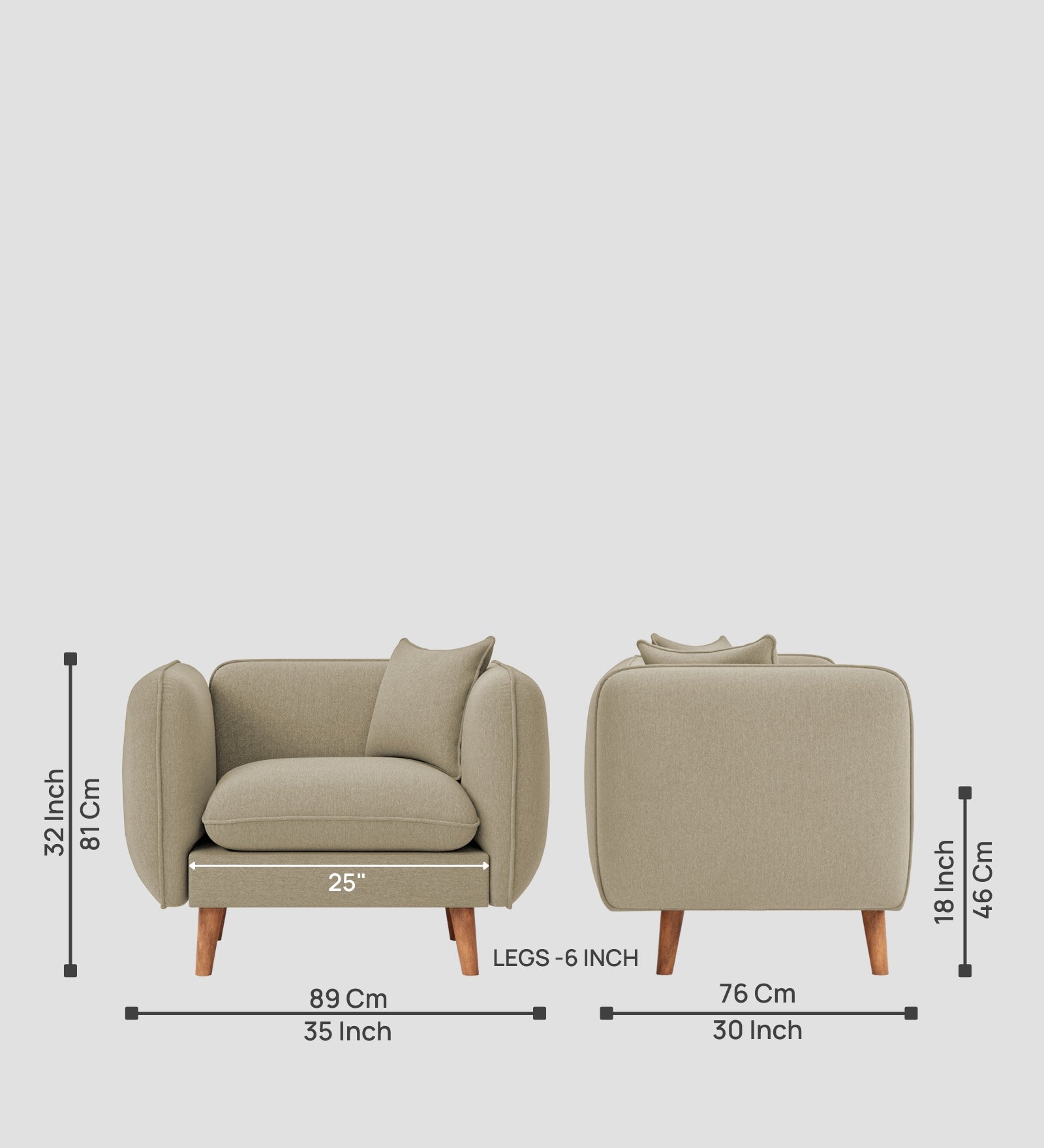 Reva Fabric 1 Seater Sofa In  Honey Beige Colour - Febonic Living