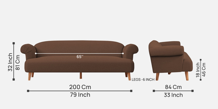 Barber Fabric 3 Seater Sofa In Ash Brown Colour - Febonic Living