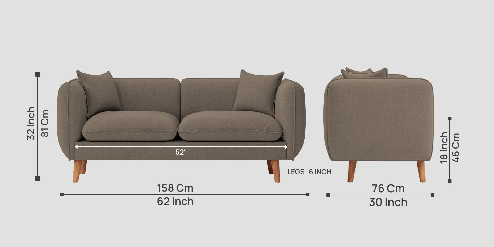 Reva Fabric 2 Seater Sofa In Hazel Beige Colour - Febonic Living