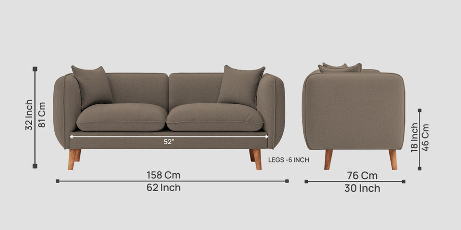 Reva Fabric 2 Seater Sofa In Hazel Beige Colour - Febonic Living