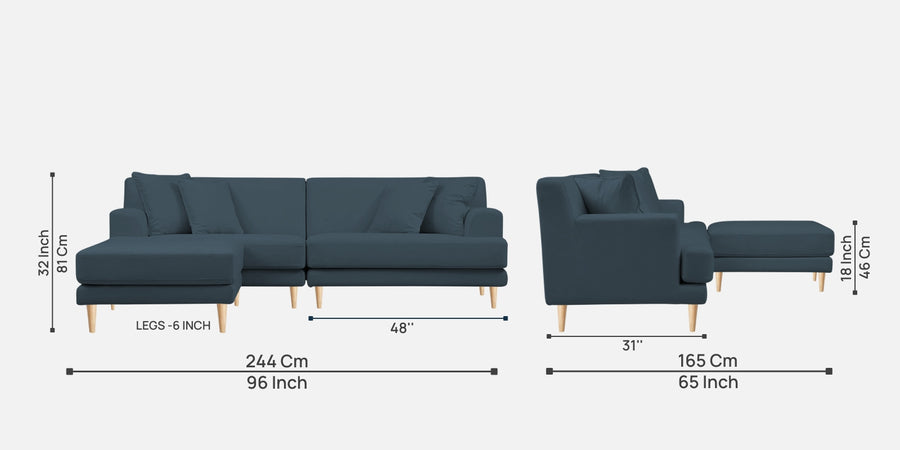 Woody Fabric Rhs Sectional Sofa 3 Lounger In Cobalt Blue Colour - Febonic Living