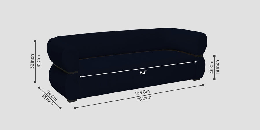 Kula Velvet 3 Seater Sofa In Dark Blue Colour - Febonic Living