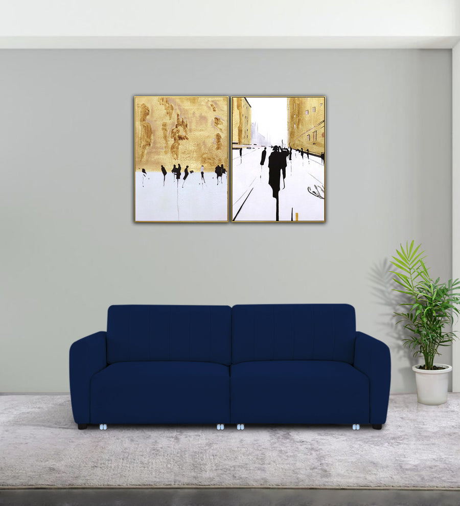 Vima  3 Seater Pull Out  Cum Bed Fabric Sofa - Royal Blue by Febonic Living