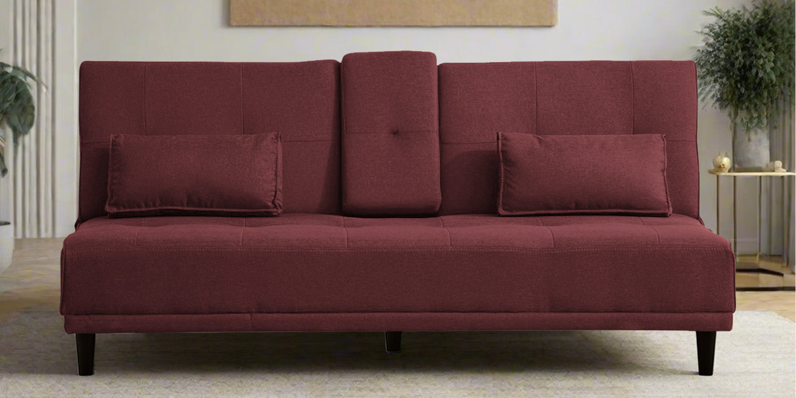 Jerry Fabric 3 Seater Convertible Sofa Cum Bed in Blaze Red Colour