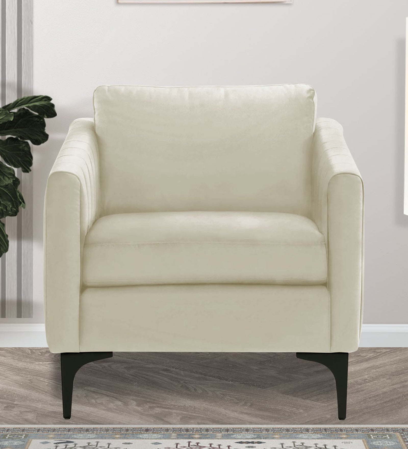 Haru Velvet 1 Seater Sofa in Warm White Colour