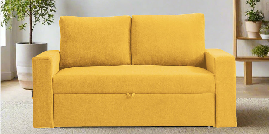 Kara Fabric 2 Seater Pull Out Sofa Cum Bed In Bold Yellow Colour - Febonic Living