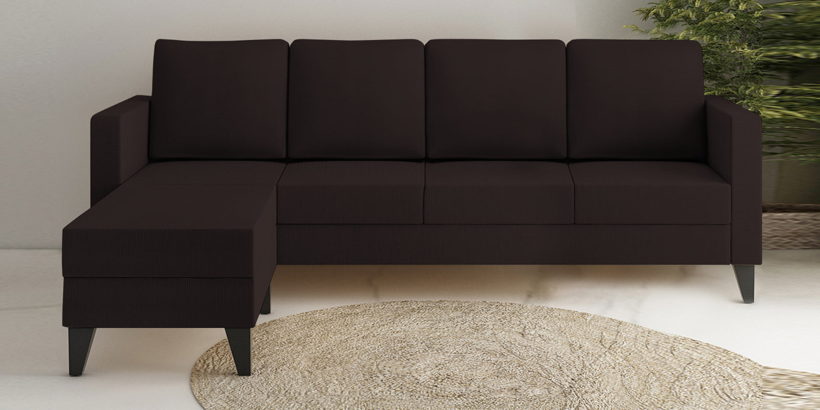 Nori Fabric RHS Sectional Sofa (3 + Lounger) In Dark Brown Colour