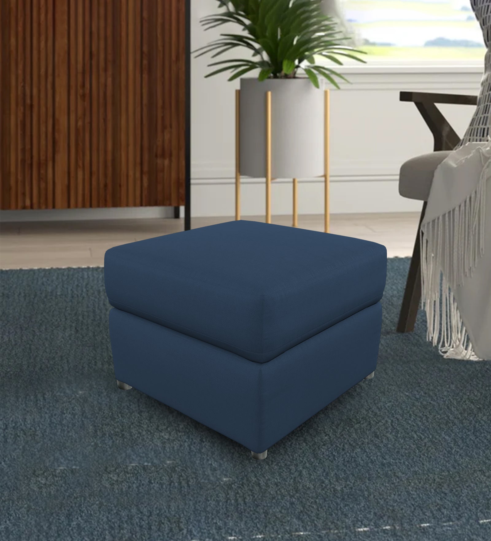 Penny Fabric Storage Ottoman In Denim Blue Colour