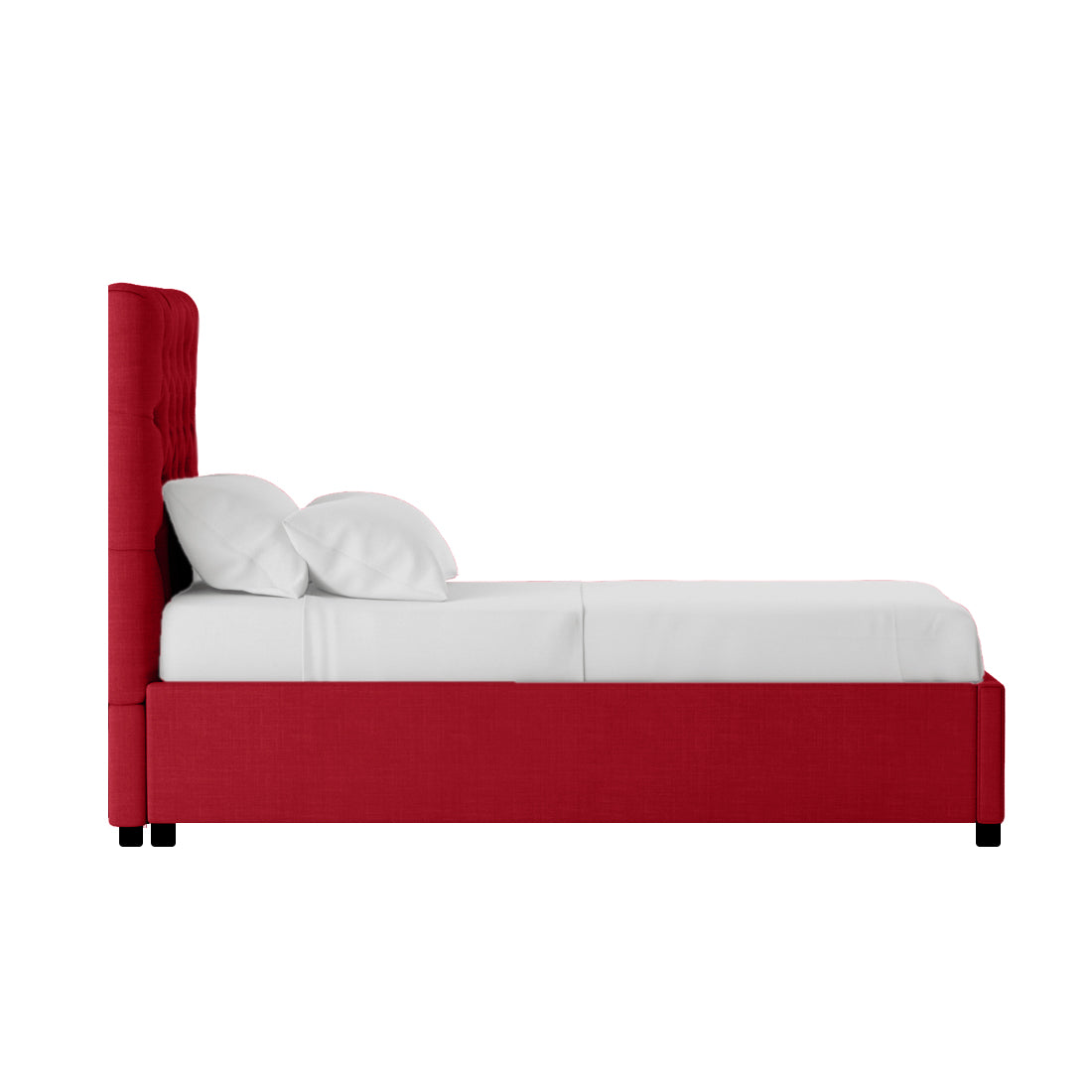 Isko Fabric Upholstered Single Bed in Ruby Red Colour with Box Storage