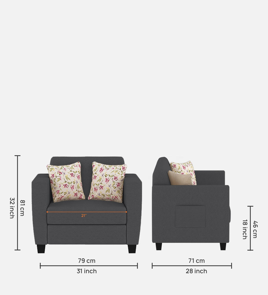Gozi Fabric 1 Seater Sofa In Maba Grey Colour - Febonic Living