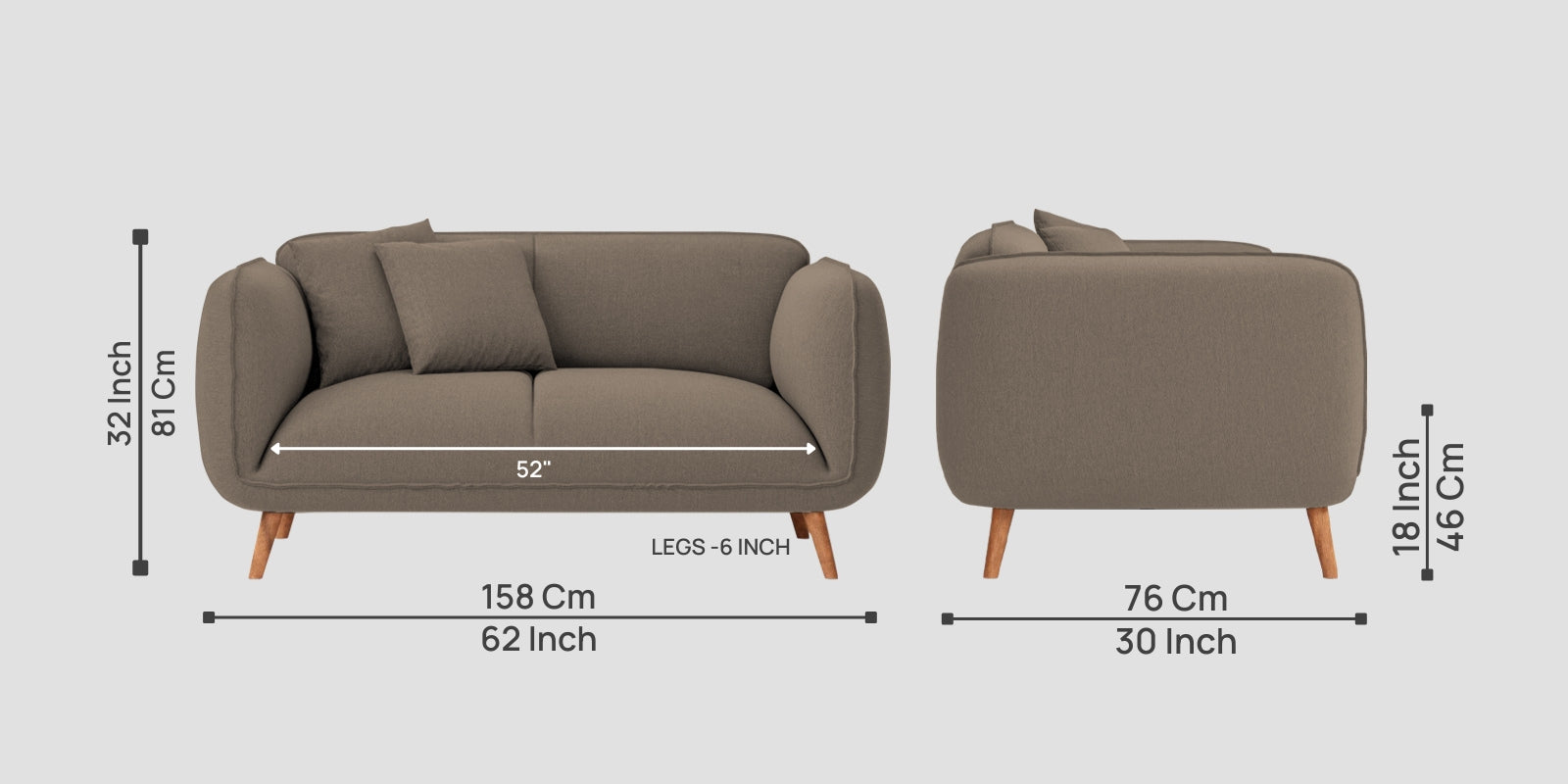 Zia Fabric 2 Seater Sofa In Hazel Beige Colour
