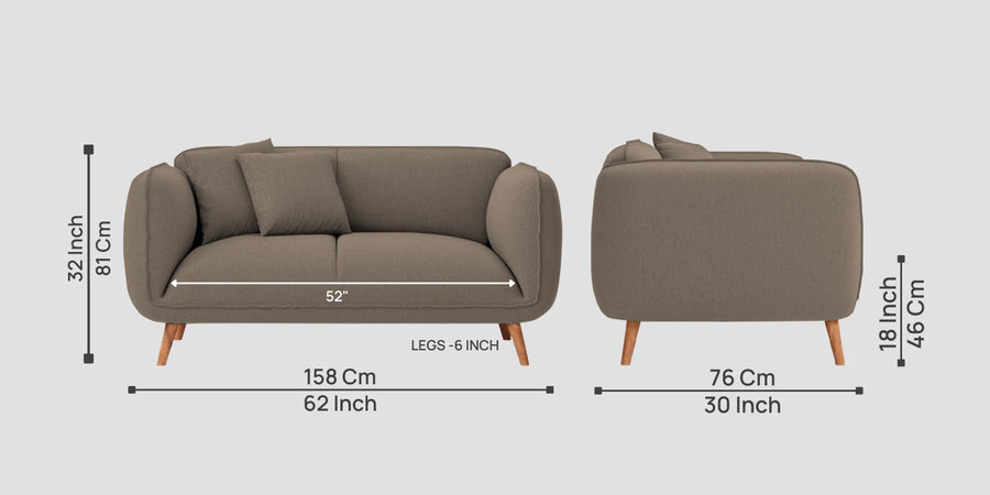 Zia Fabric 2 Seater Sofa In Hazel Beige Colour - Febonic Living