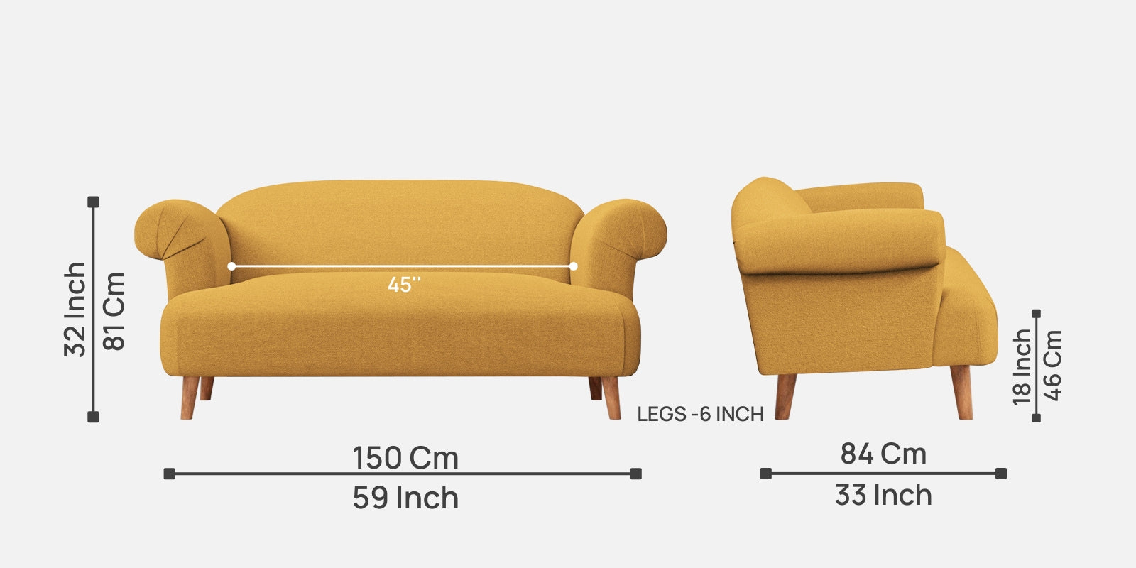 Barber Fabric 2 Seater Sofa In Corn Yellow Colour - Febonic Living