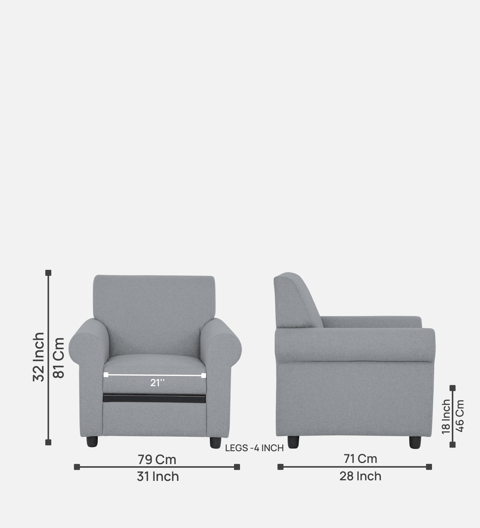 Ribby Fabric 1 Seater Sofa in Coin Grey Colour