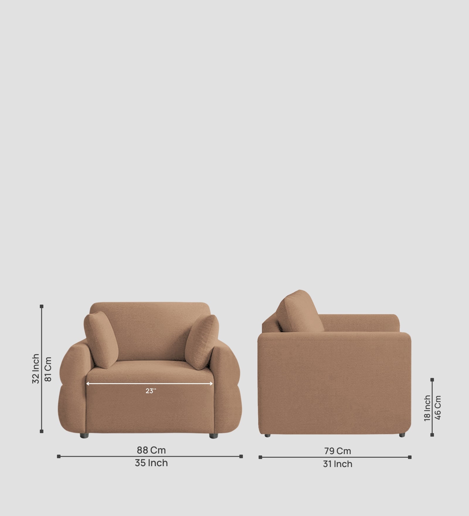 Jack Fabric 1 Seater Sofa In  Cosmic Beige Colour - Febonic Living