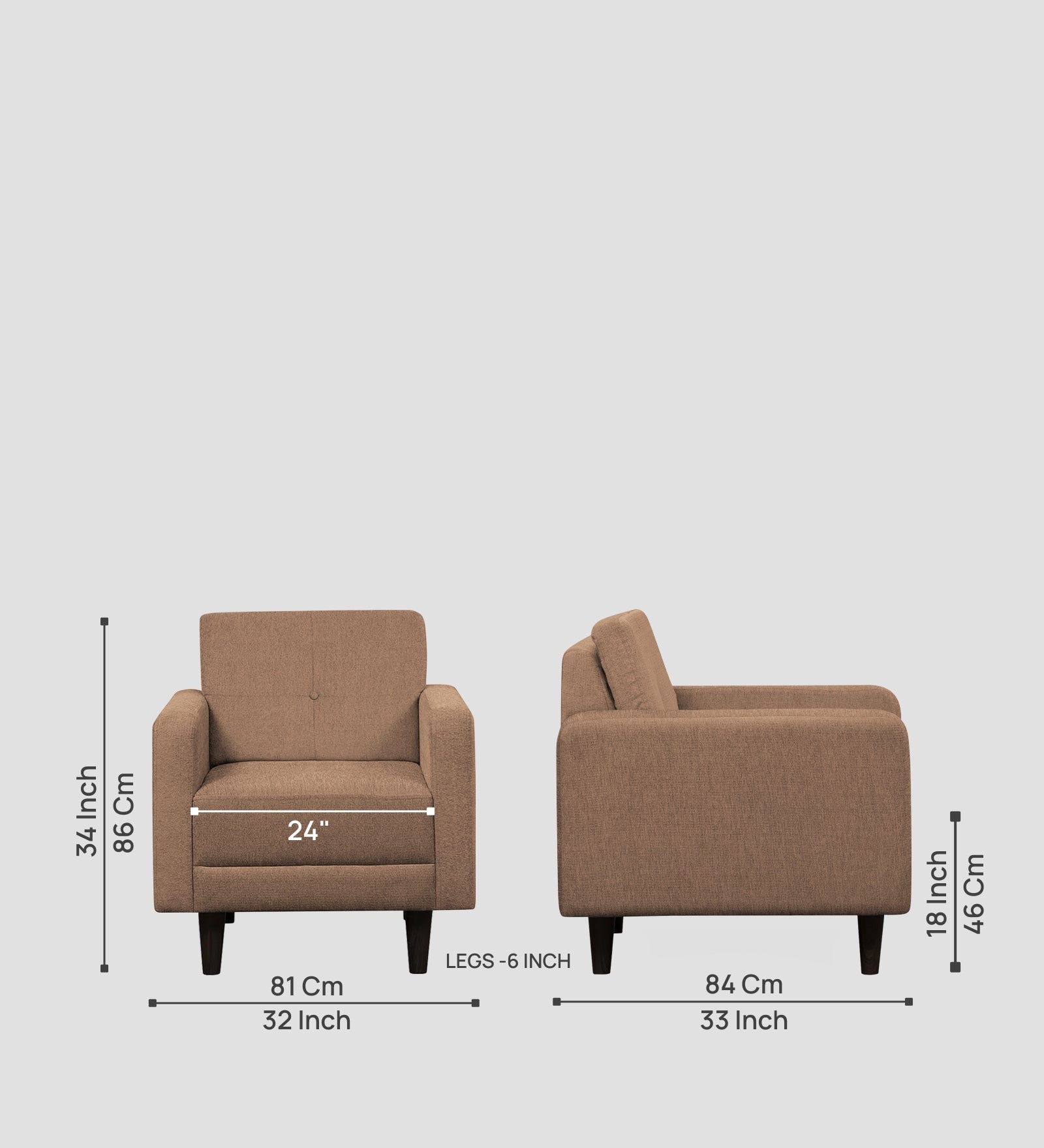 Noha Fabric 1 Seater Sofa In  Cosmic Beige Colour - Febonic Living