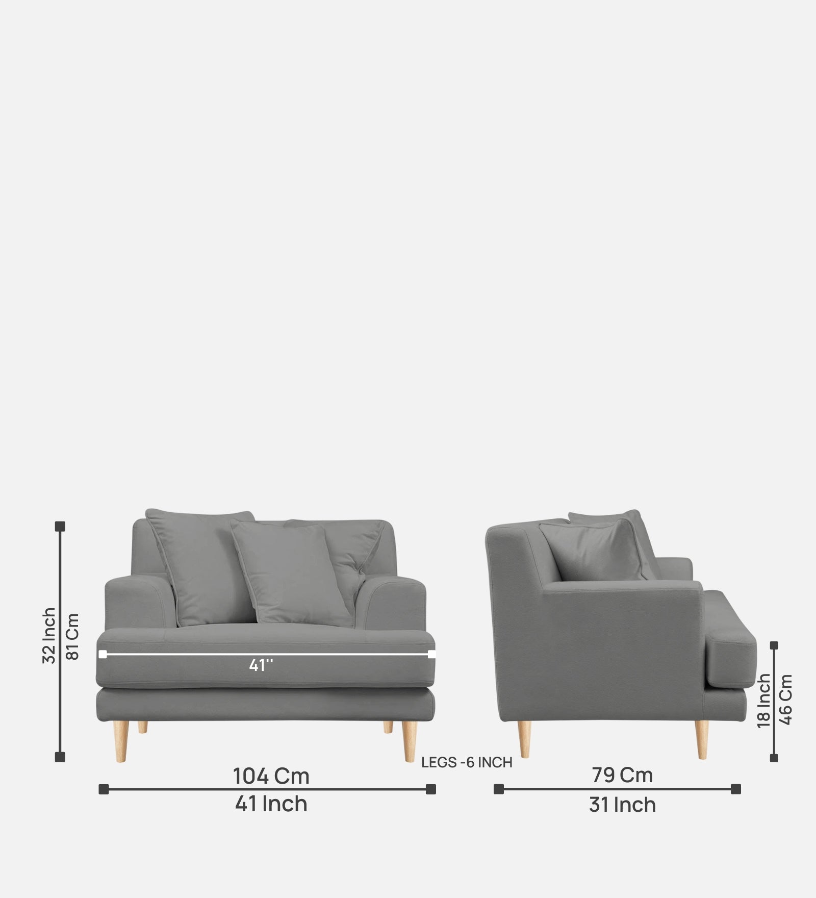 Woody Fabric 1 Seater Sofa in Smoke Grey Colour