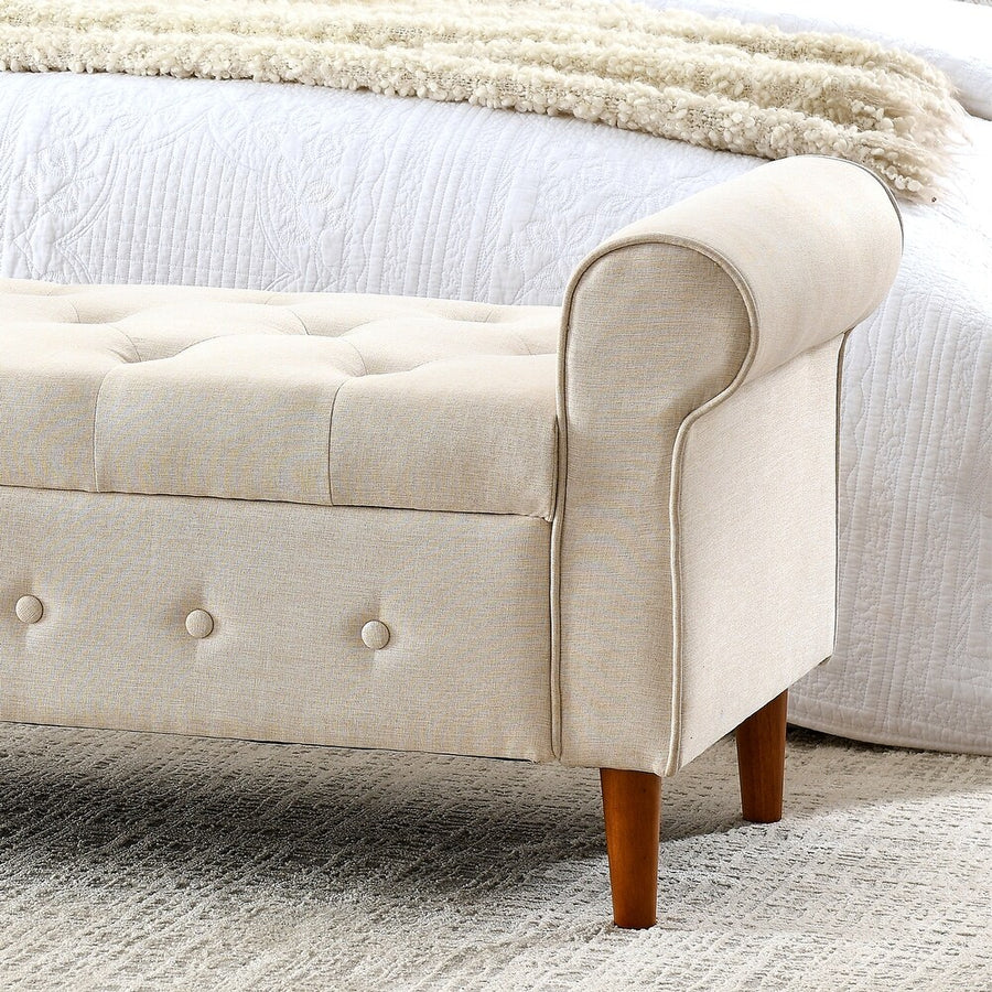 Dublin Fabric 3 Seater Recamier In Ivory Beige Colour With Storage - Febonic Living