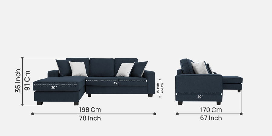 Ladybug Fabric Rhs Sectional Sofa 2 Lounger In Denim Blue Colour - Febonic Living