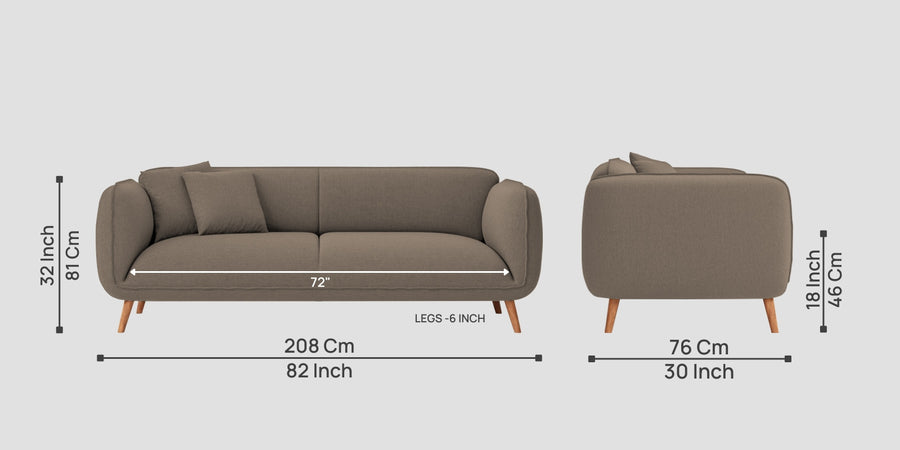 Zia Fabric 3 Seater Sofa In Hazel Beige Colour - Febonic Living