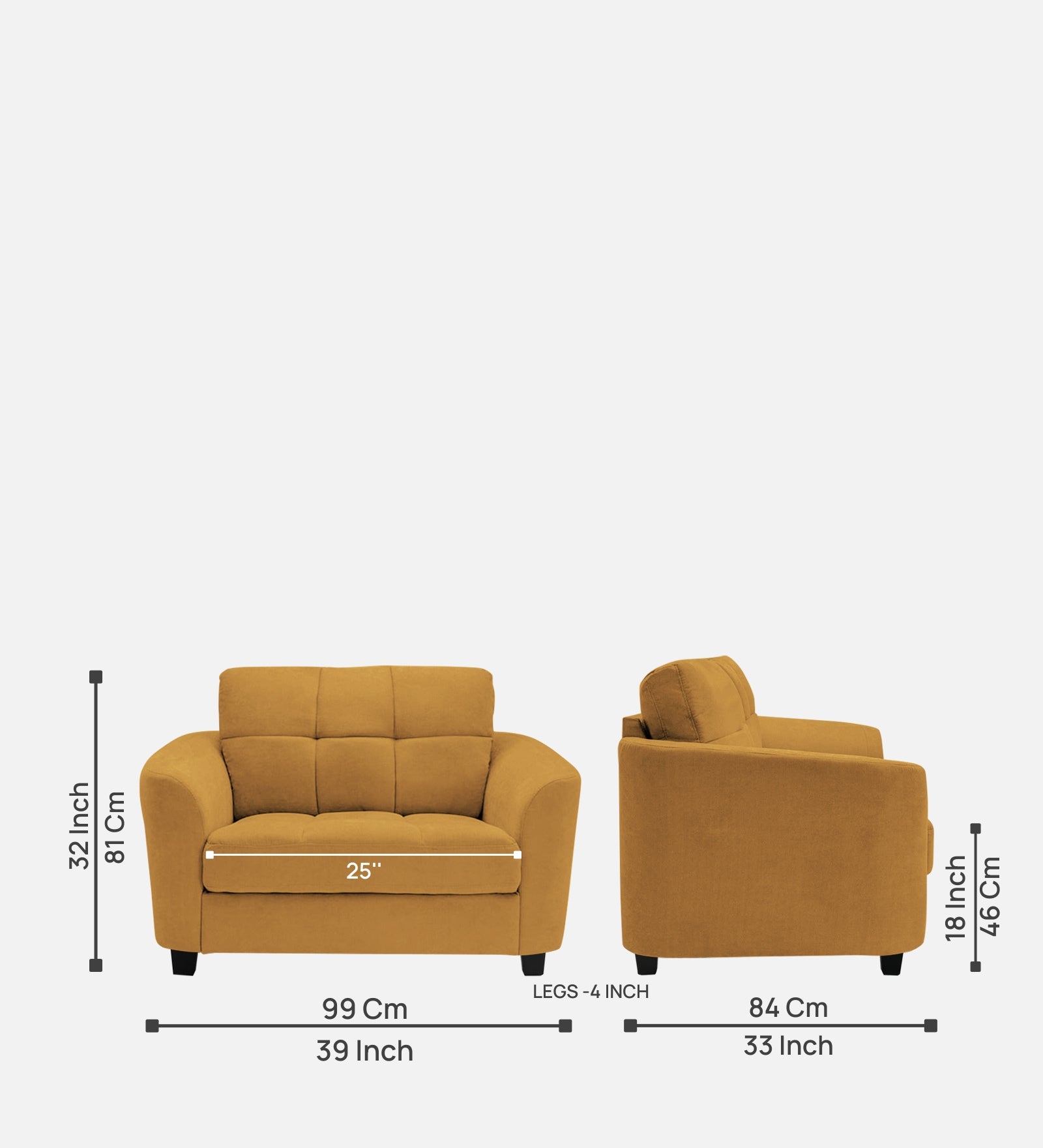 Mulan Fabric 1 Seater Sofa in Corn Yellow Colour