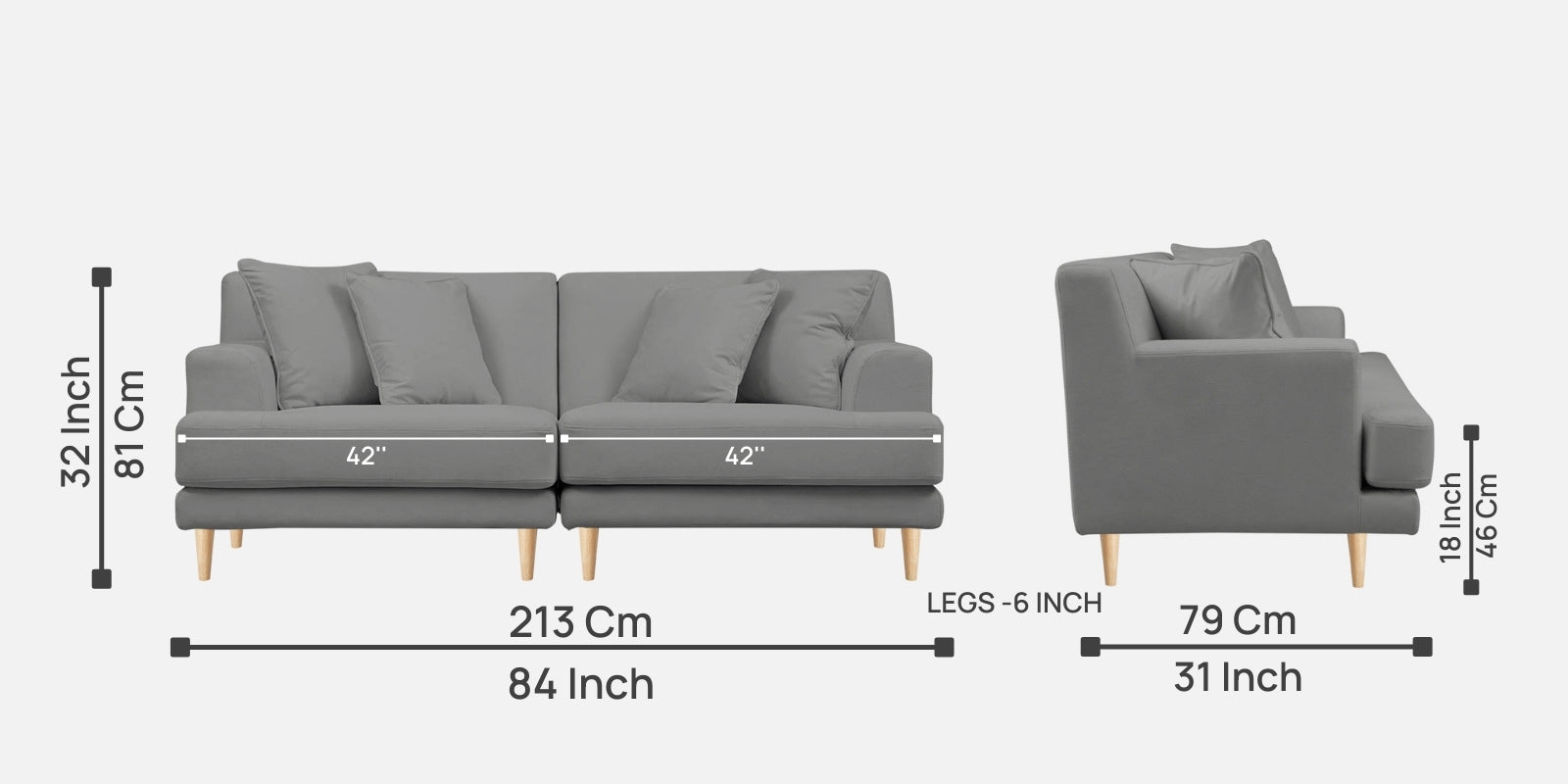 Woody Fabric 3 Seater Sofa in Concrete Grey Colour