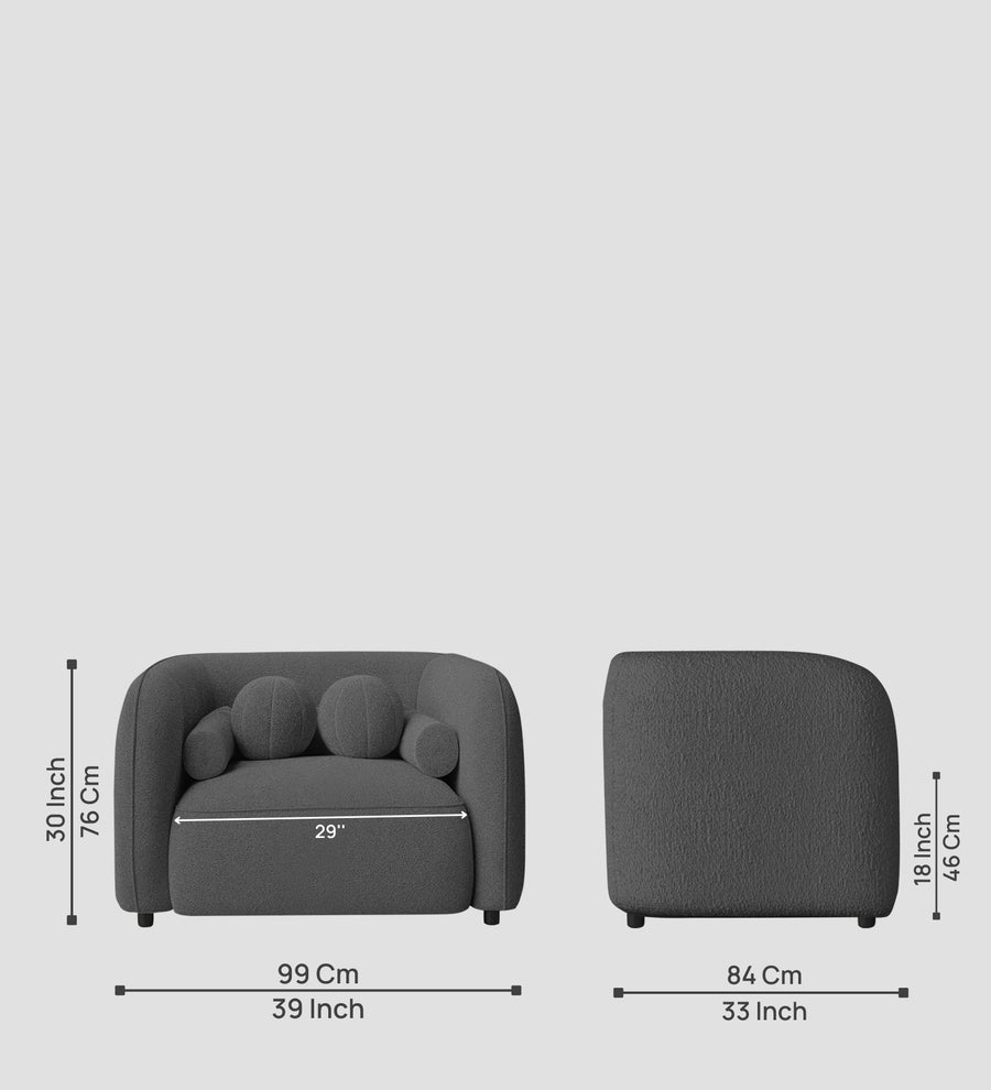 Corny Boucle Fabric 1 Seater Sofa In Lava Grey Colour - Febonic Living