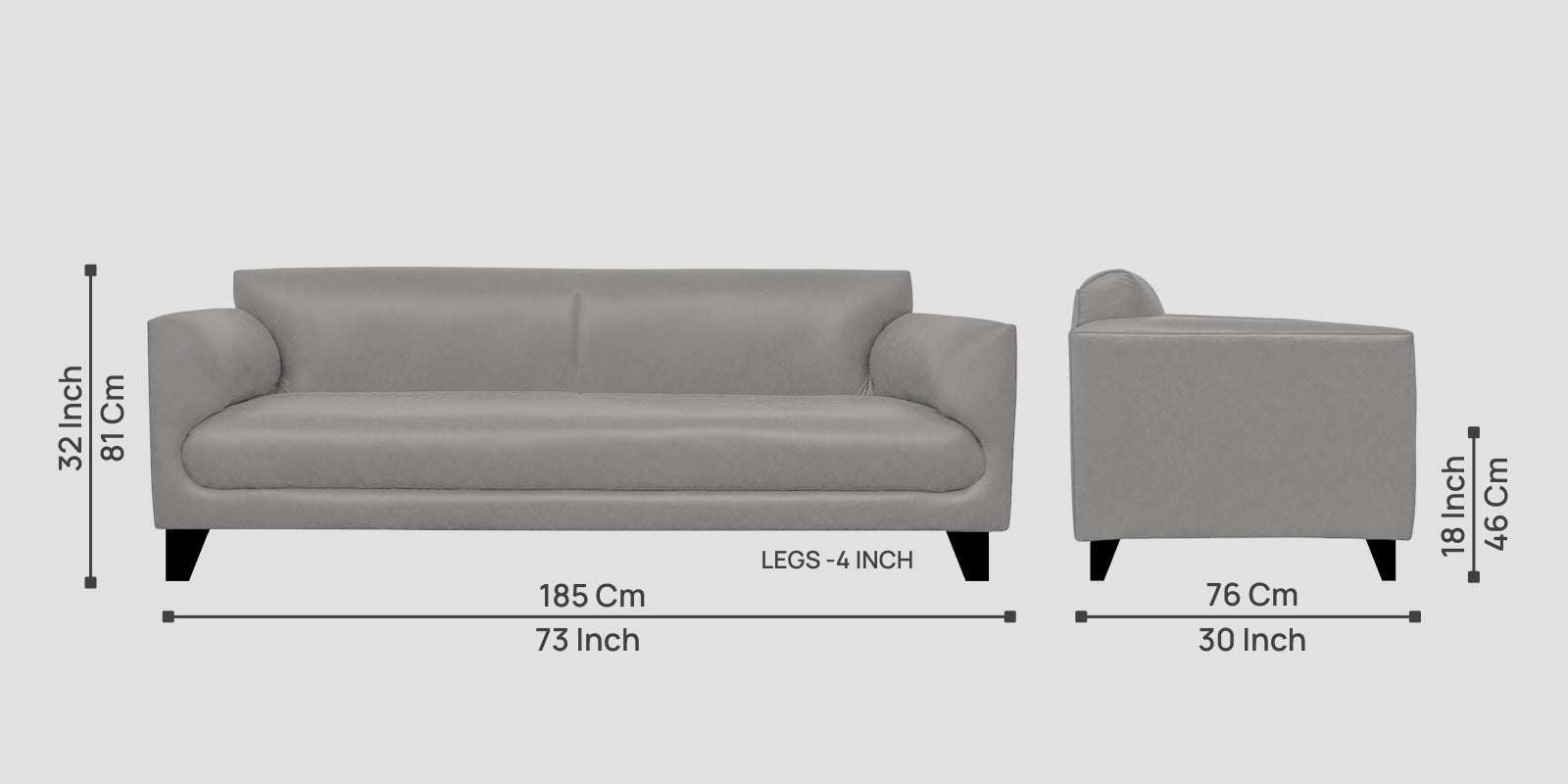 Convi Leatherette 3 Seater Sofa In Dim Grey Colour - Febonic Living