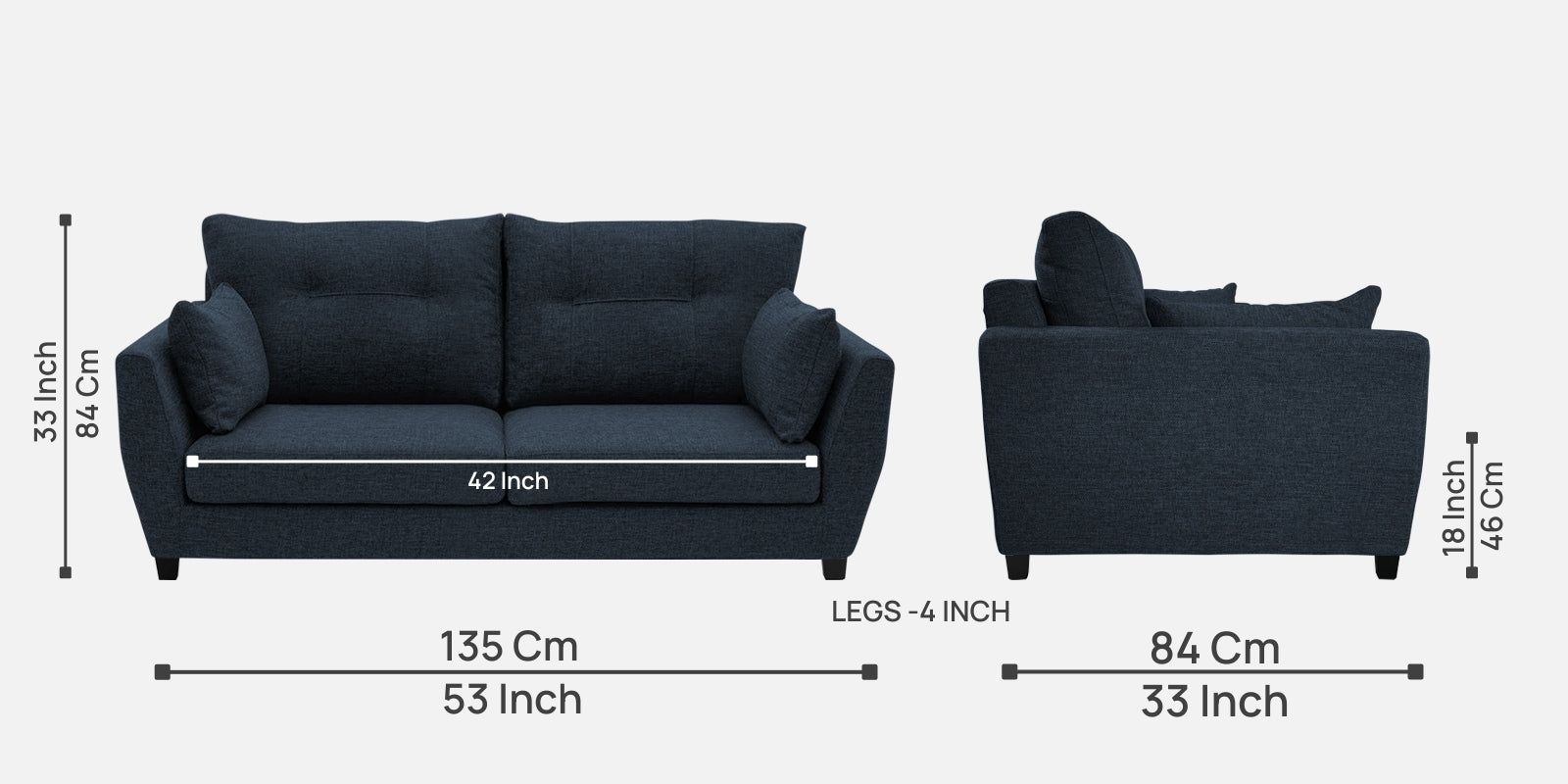 Mario Fabric 2 Seater Sofa in Denim Blue Colour