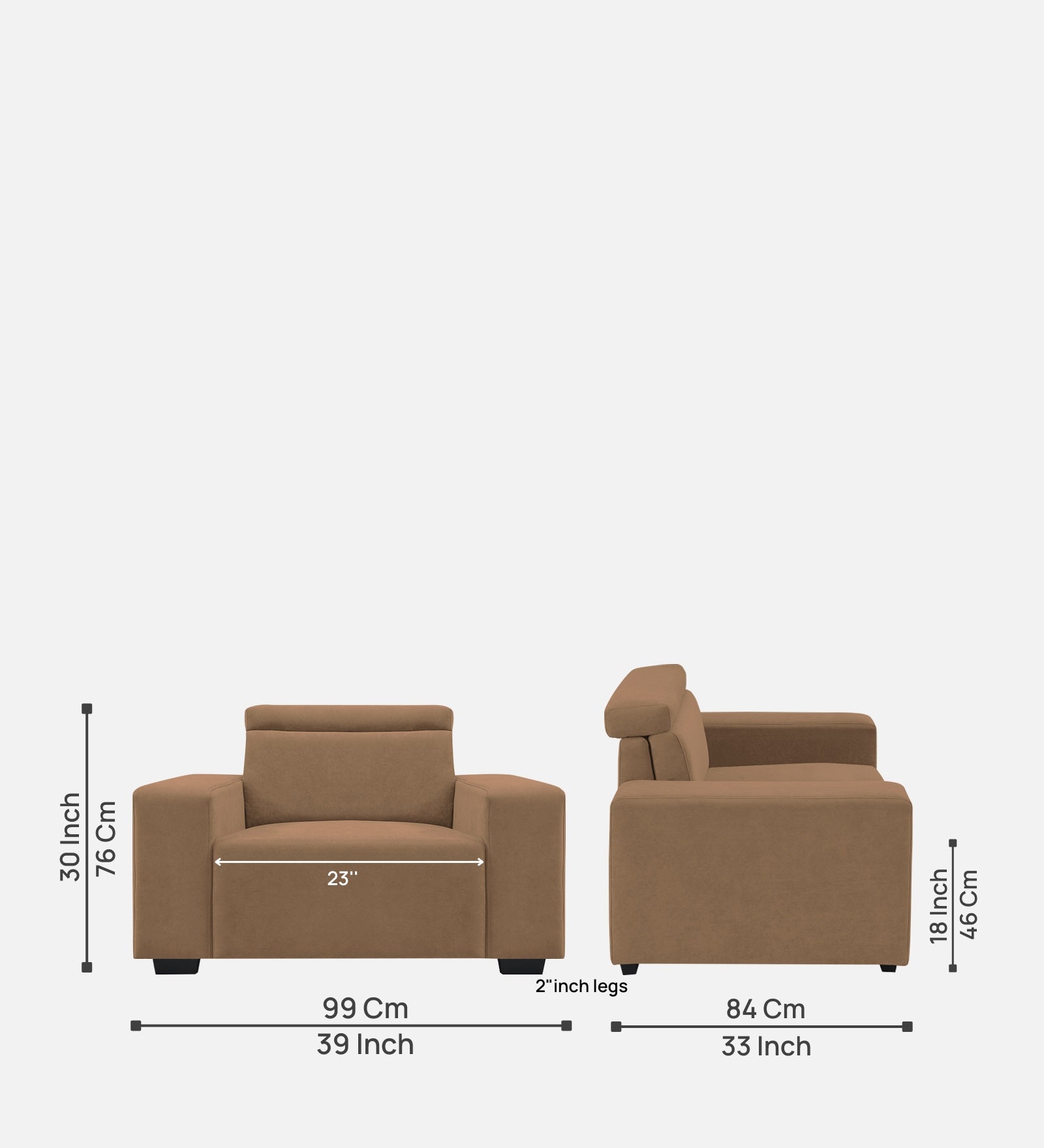 Hiro Fabric 1 Seater Sofa In  Dusty peach Colour - Febonic Living