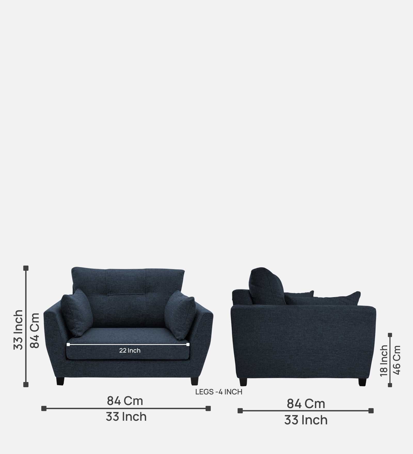 Mario Fabric 1 Seater Sofa in Denim Blue Colour