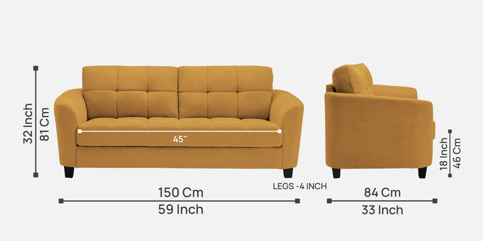 Mulan Fabric 2 Seater Sofa in Corn Yellow Colour